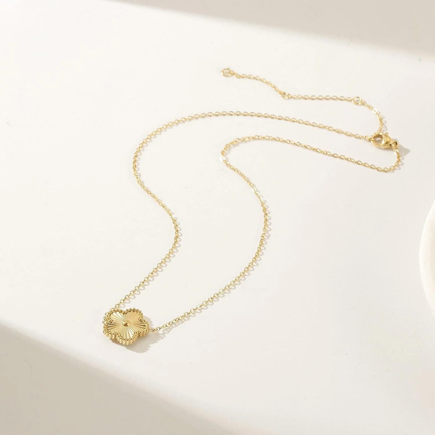 Gold Five-Leaf Clover Necklace: Waterproof Stainless Steel Lucky Charm