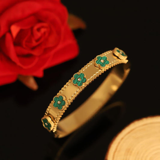 18K Gold Plated Green Clover Bangle Bracelet: Minimalist Stacking Jewelry
