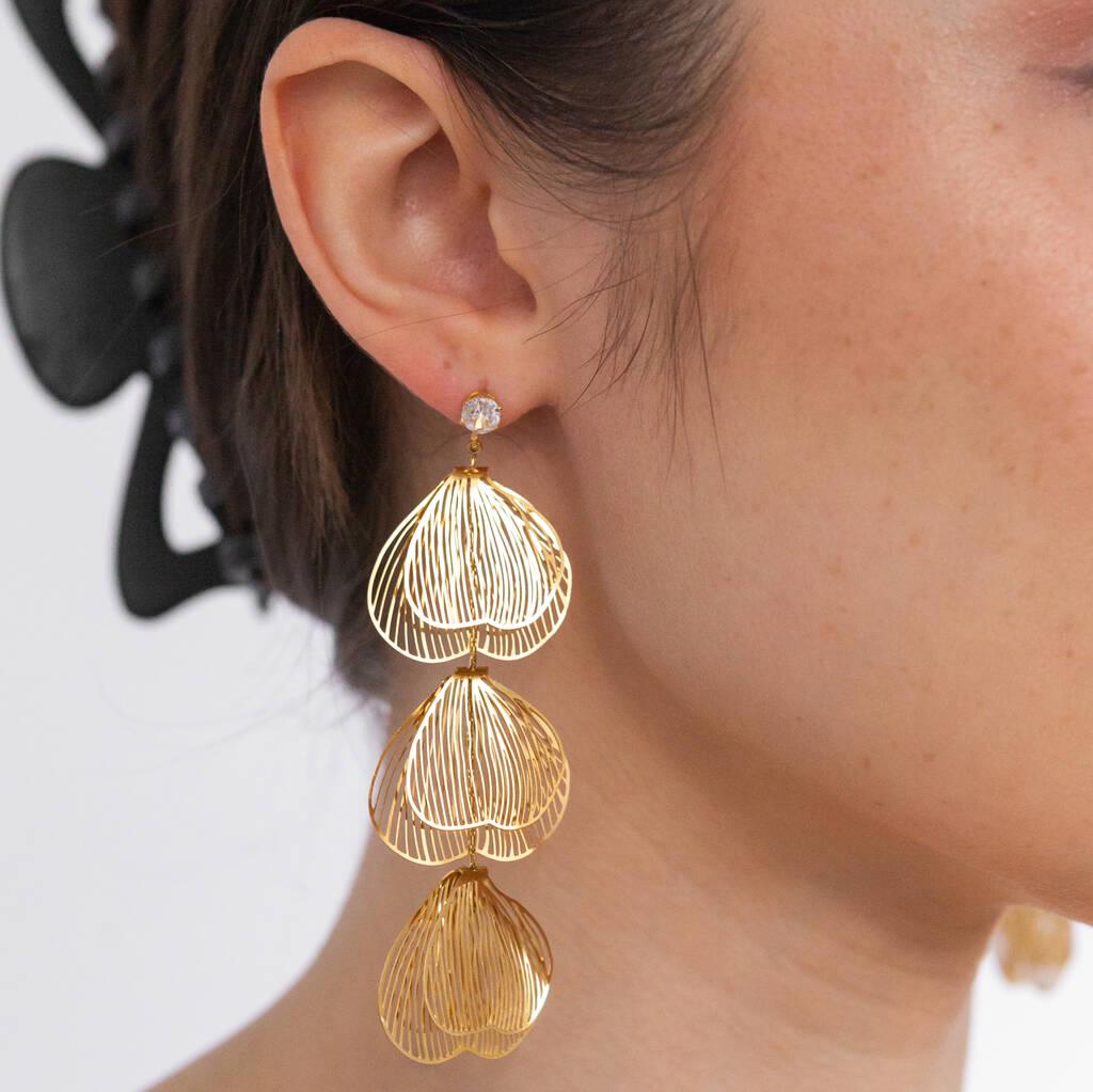 Gold Floral Earrings: Stainless Steel Dangle Earrings
