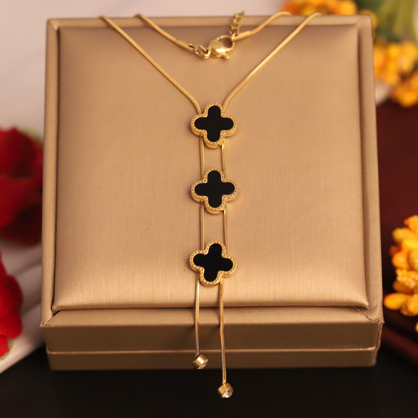 Mother of Pearl Clover Necklace: 18k Rose Gold Plated Stainless Steel