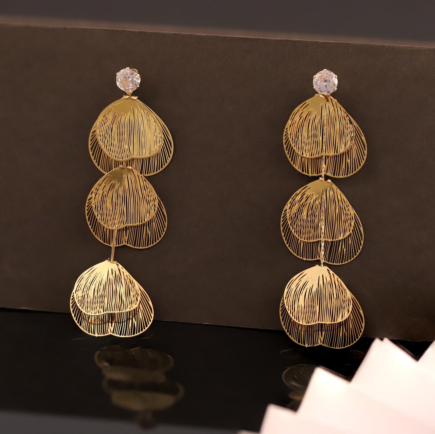 Gold Floral Earrings: Stainless Steel Dangle Earrings