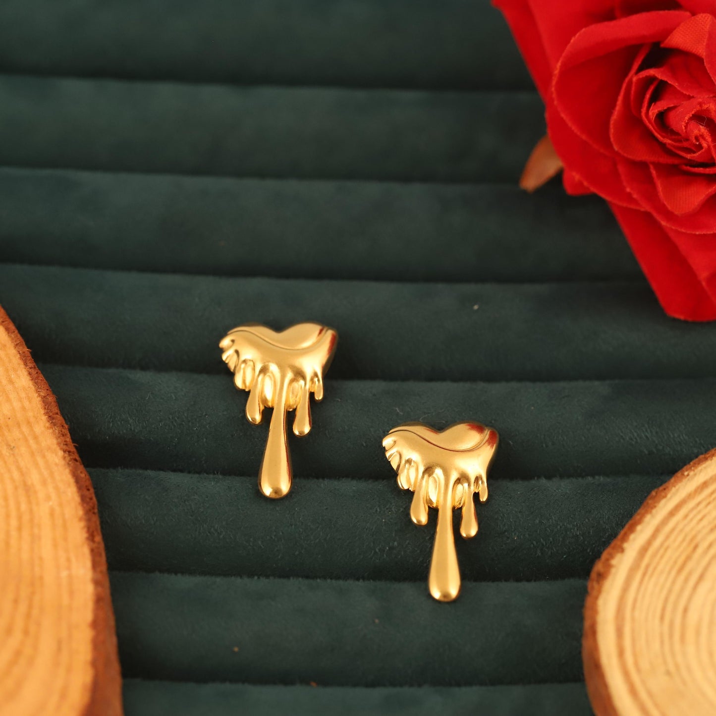 Melting Heart Earrings: Gold Stainless Steel Drip Huggies