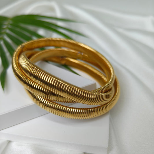 Gold Plated Stainless Steel Stretch Bracelet: Stackable Beaded Design