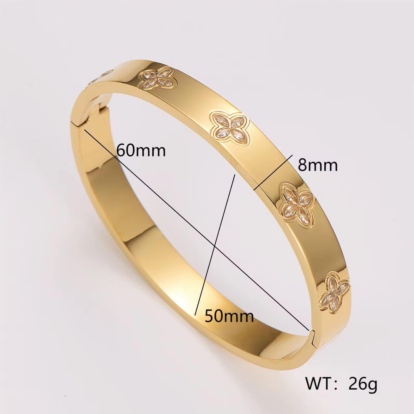 18K Gold Plated Clover Bangle: Stainless Steel Minimalist Bracelet
