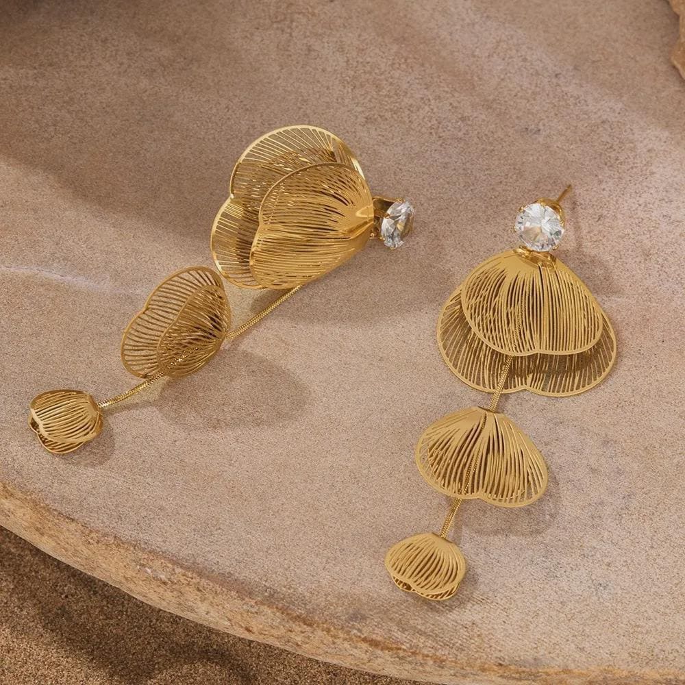 Gold Floral Earrings: Stainless Steel Dangle Earrings
