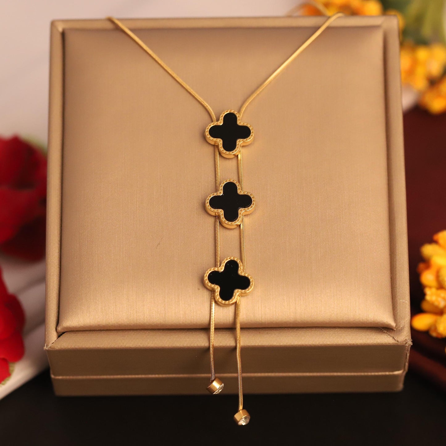 Mother of Pearl Clover Necklace: 18k Rose Gold Plated Stainless Steel