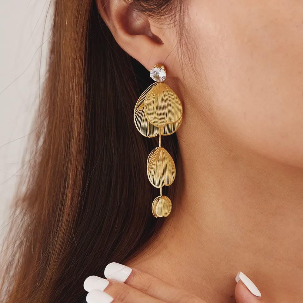 Gold Floral Earrings: Stainless Steel Dangle Earrings
