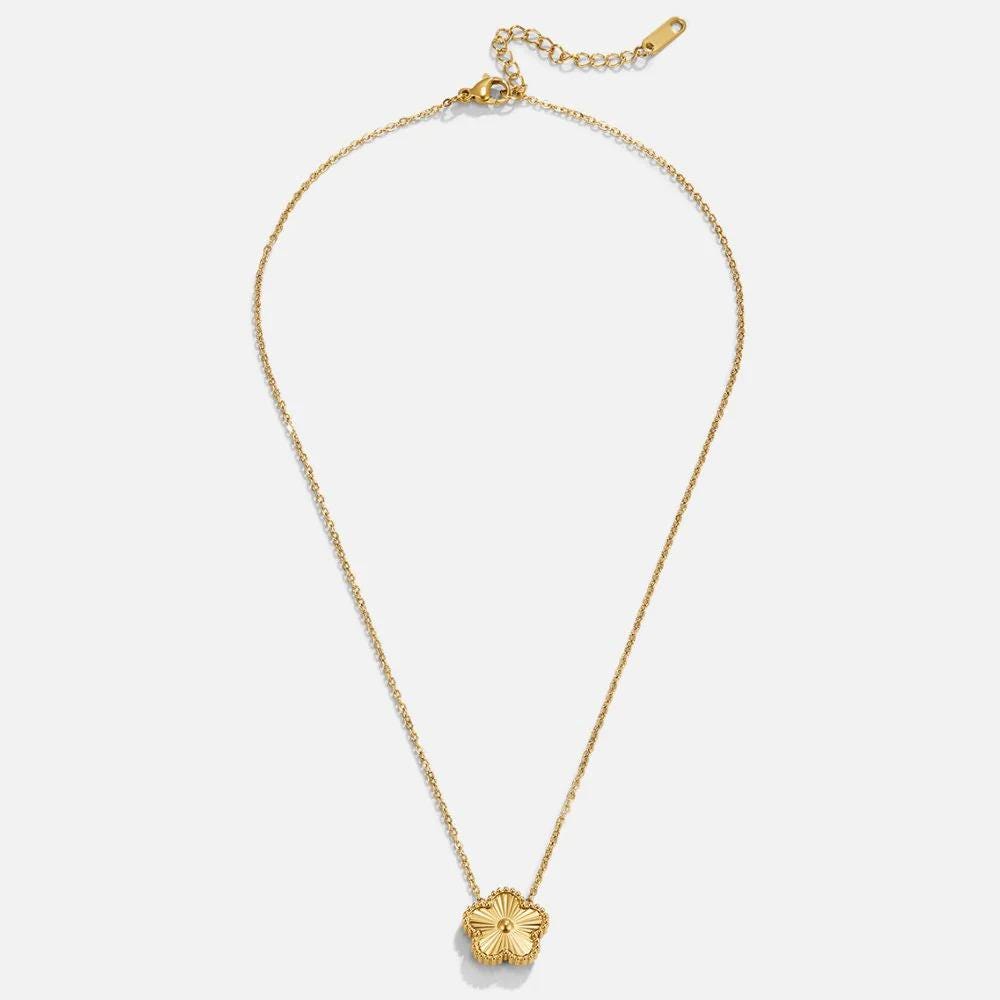 Gold Five-Leaf Clover Necklace: Waterproof Stainless Steel Lucky Charm