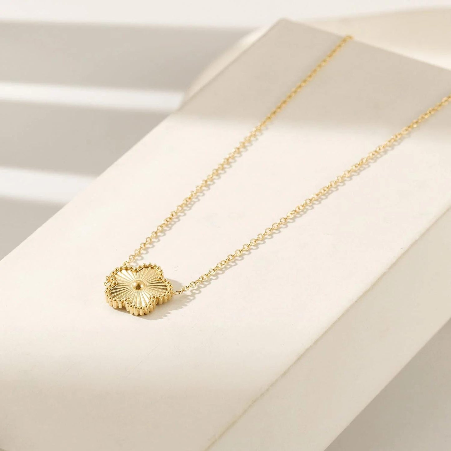 Gold Five-Leaf Clover Necklace: Waterproof Stainless Steel Lucky Charm