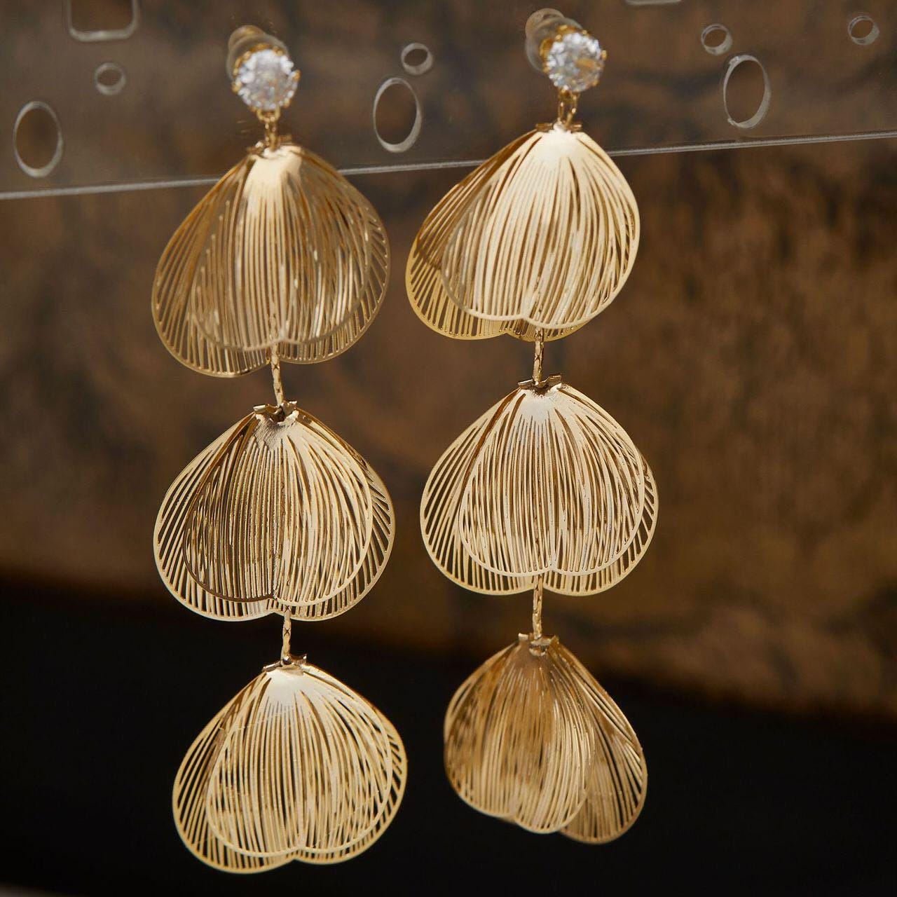 Gold Floral Earrings: Stainless Steel Dangle Earrings