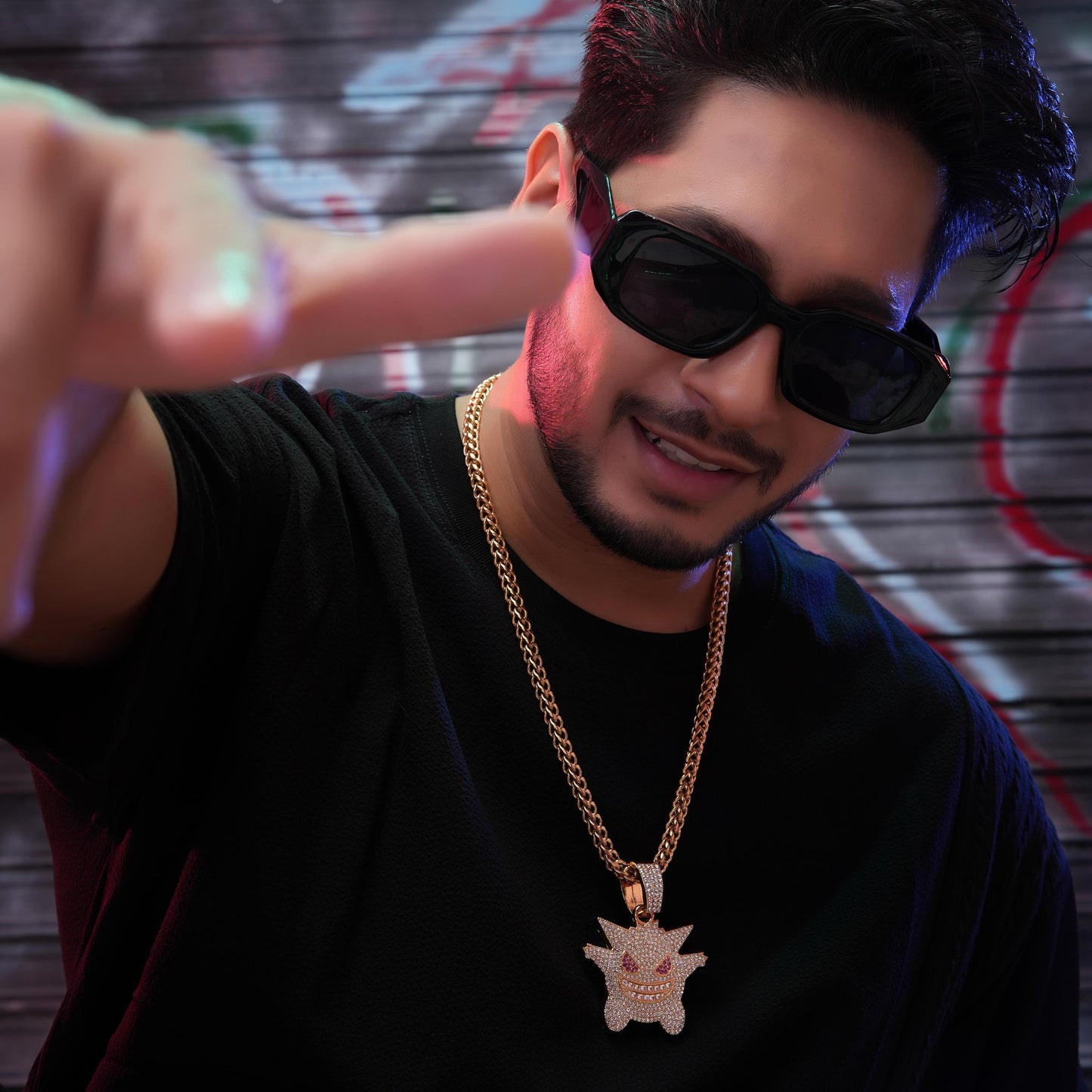 Hip-Hop Iced Out Gengar Pendant With Chain, Pokemon Ghost Pendant, CZ Diamond Hip Hop Necklace, Urban Streetwear Jewelry Halloween Gift