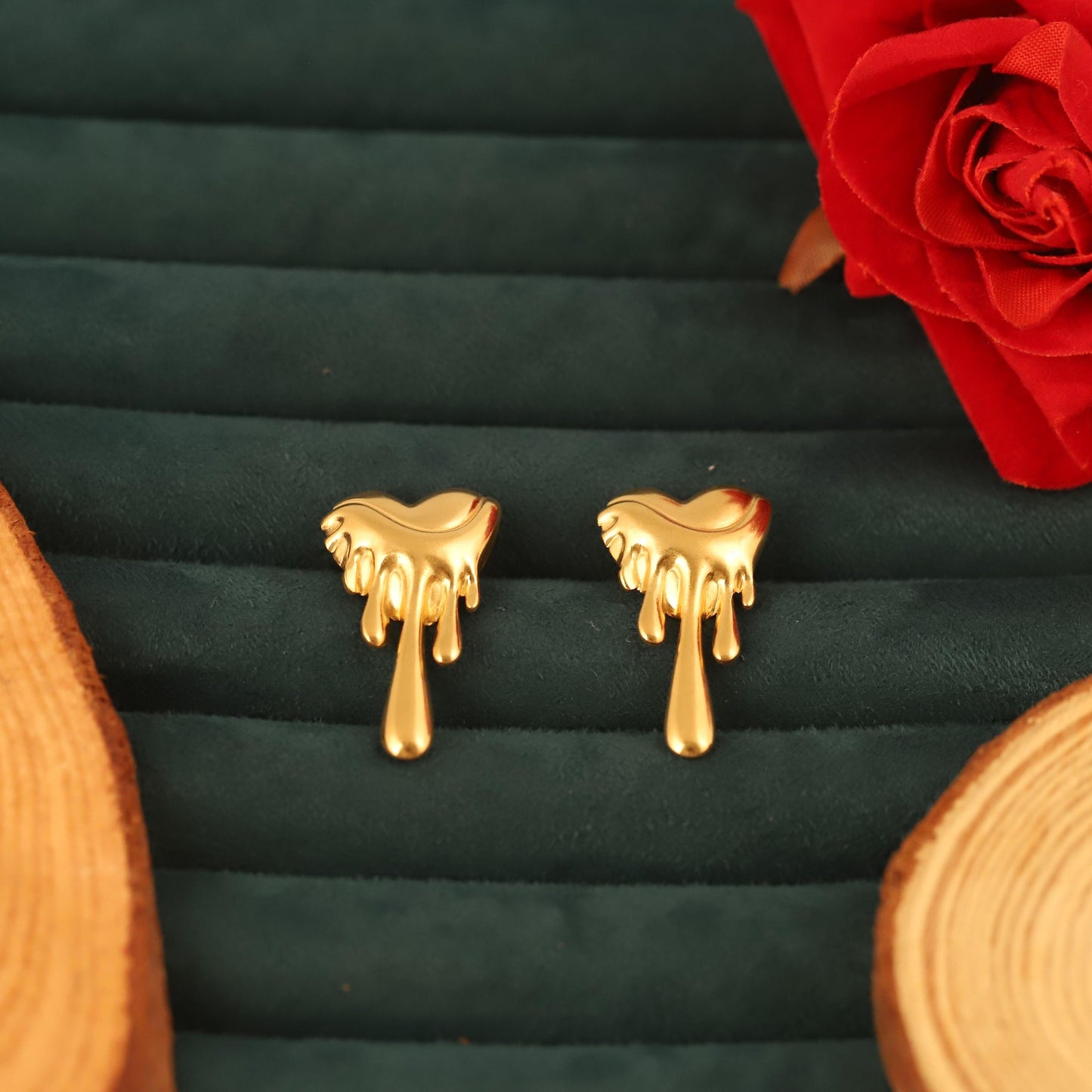 Melting Heart Earrings: Gold Stainless Steel Drip Huggies