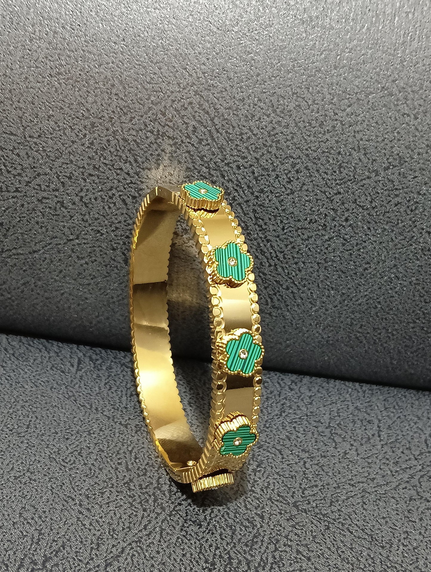 18K Gold Plated Green Clover Bangle Bracelet: Minimalist Stacking Jewelry