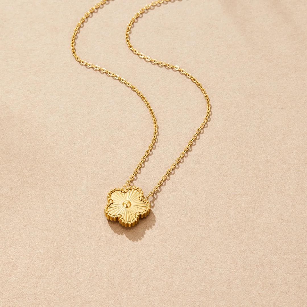 Gold Five-Leaf Clover Necklace: Waterproof Stainless Steel Lucky Charm