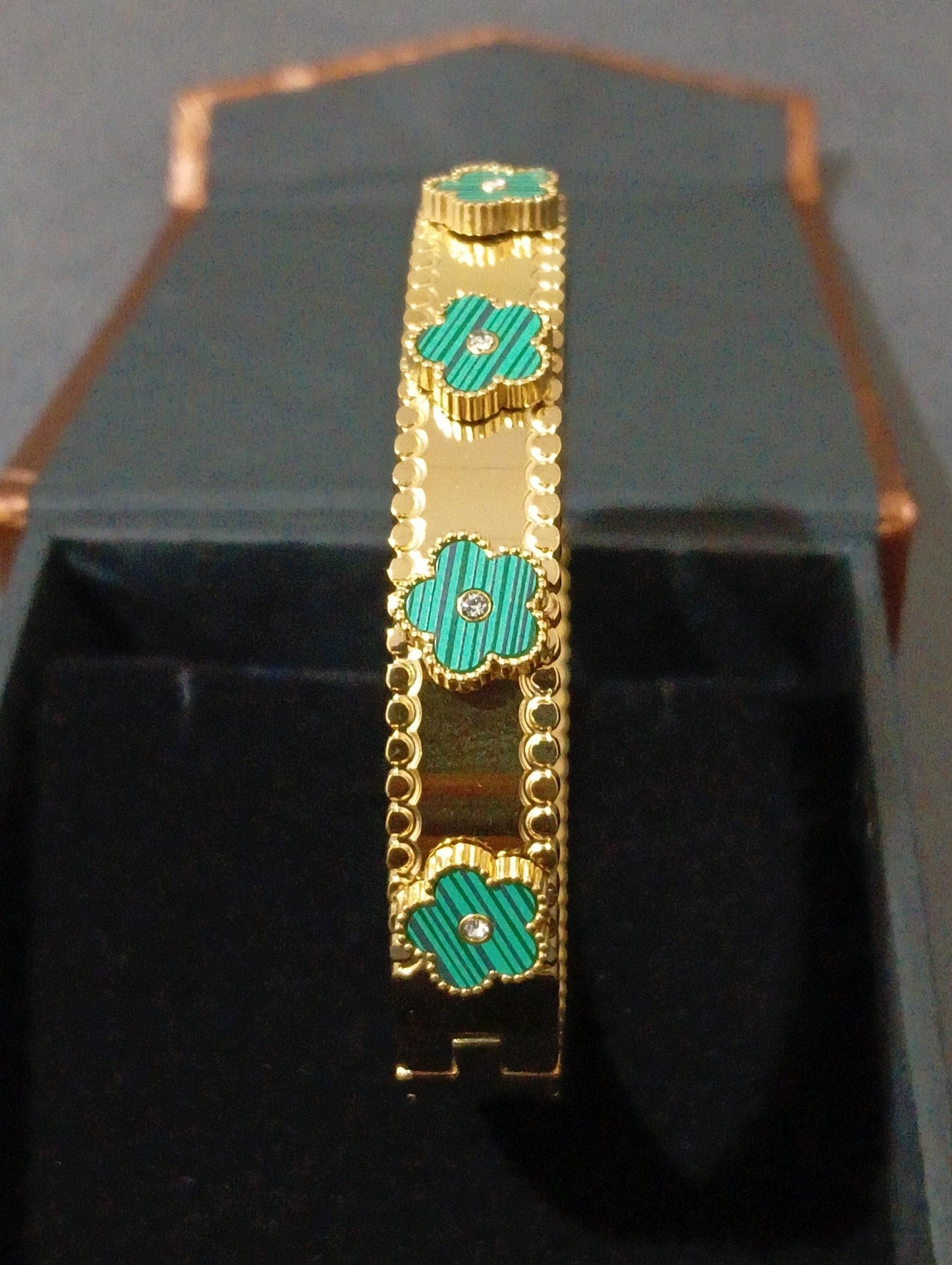 18K Gold Plated Green Clover Bangle Bracelet: Minimalist Stacking Jewelry
