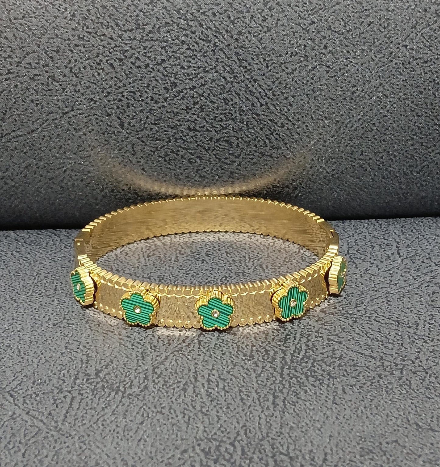 18K Gold Plated Green Clover Bangle Bracelet: Minimalist Stacking Jewelry